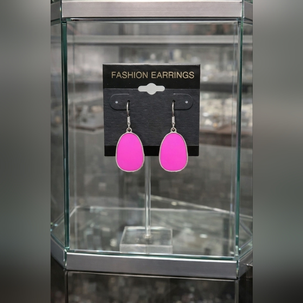 Pink and silver dangle earrings